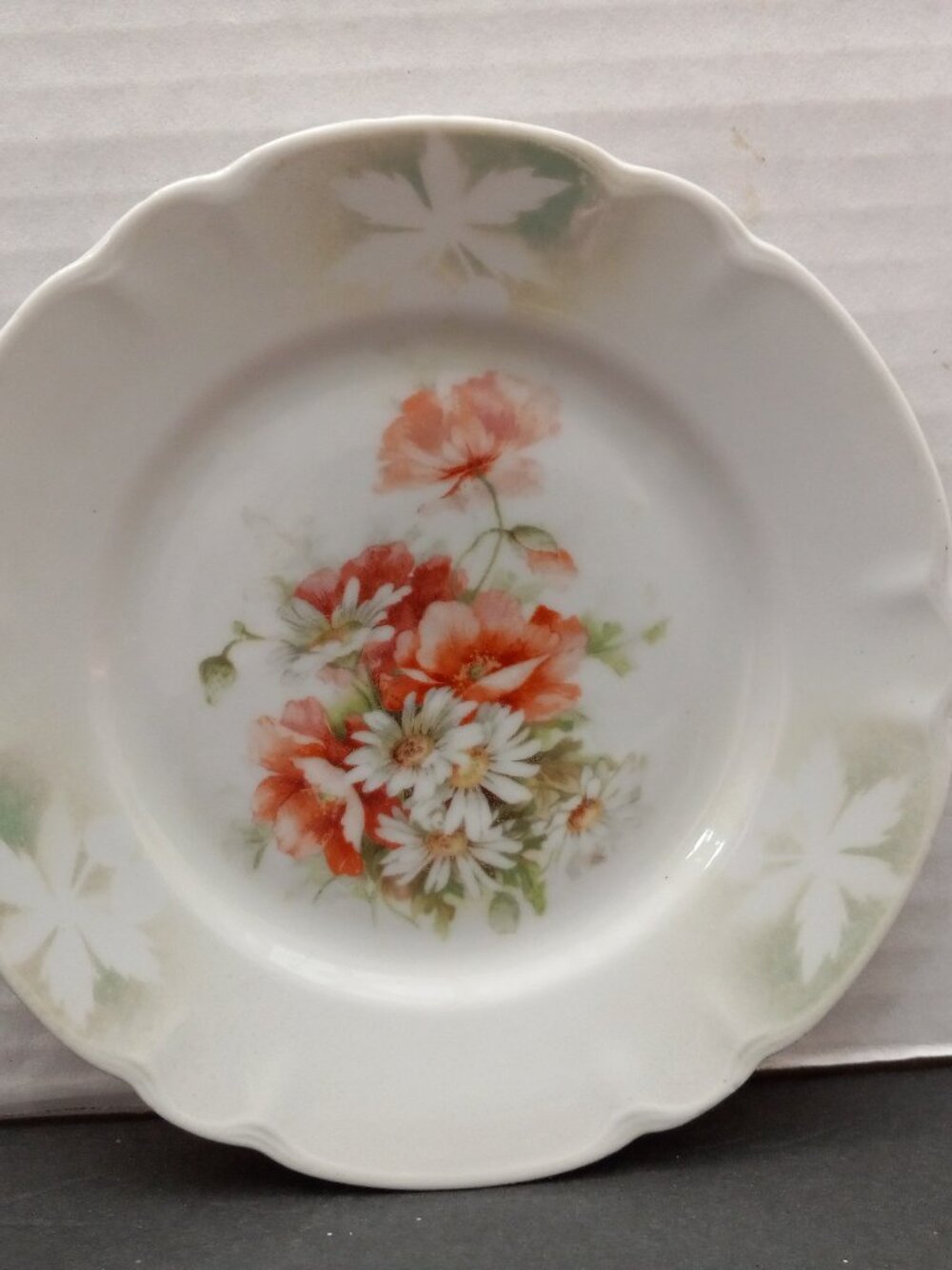 Vintage Germany 6" Bread Plate Daisies White Pink Floral Scalloped Edge